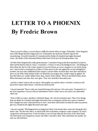 Letter to a Phoenix