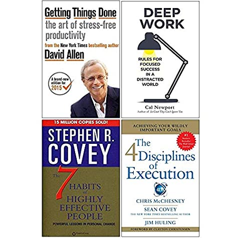 Getting Things Done, Deep Work, The 7 Habits of Highly Effective People, 4 Disciplines of Execution 4 Books Collection Set