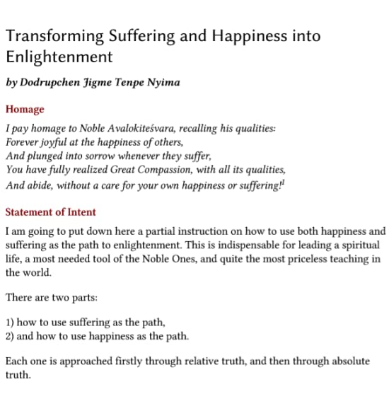 Transforming Suffering and Happiness into Enlightenment