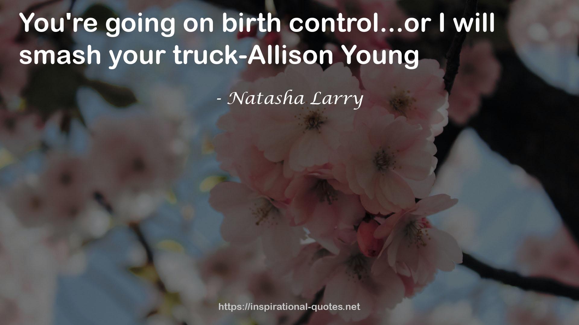 Natasha Larry quote : You're going on birth control...or I will smash your truck-Allison Young