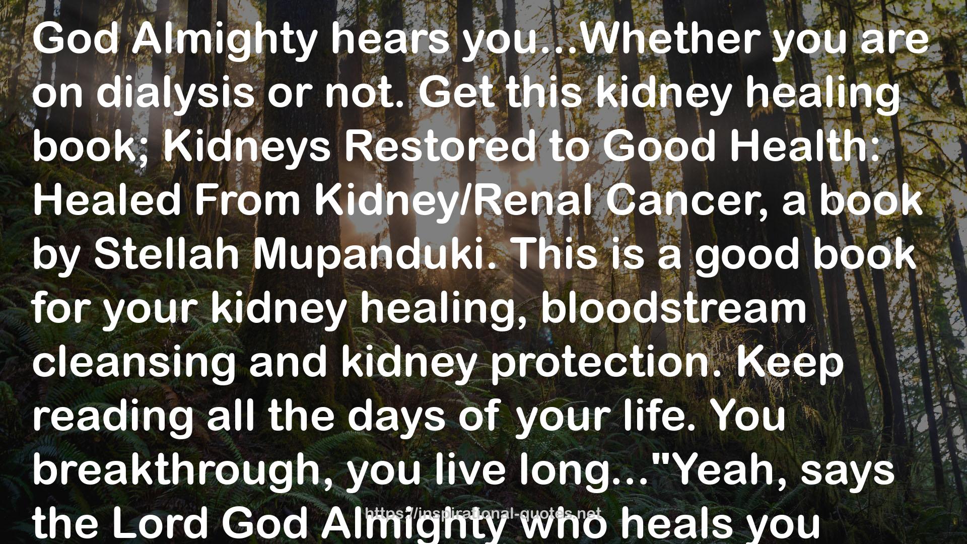 Kidneys Restored to Good Health: Healed From Renal/Kidney Cancer QUOTES